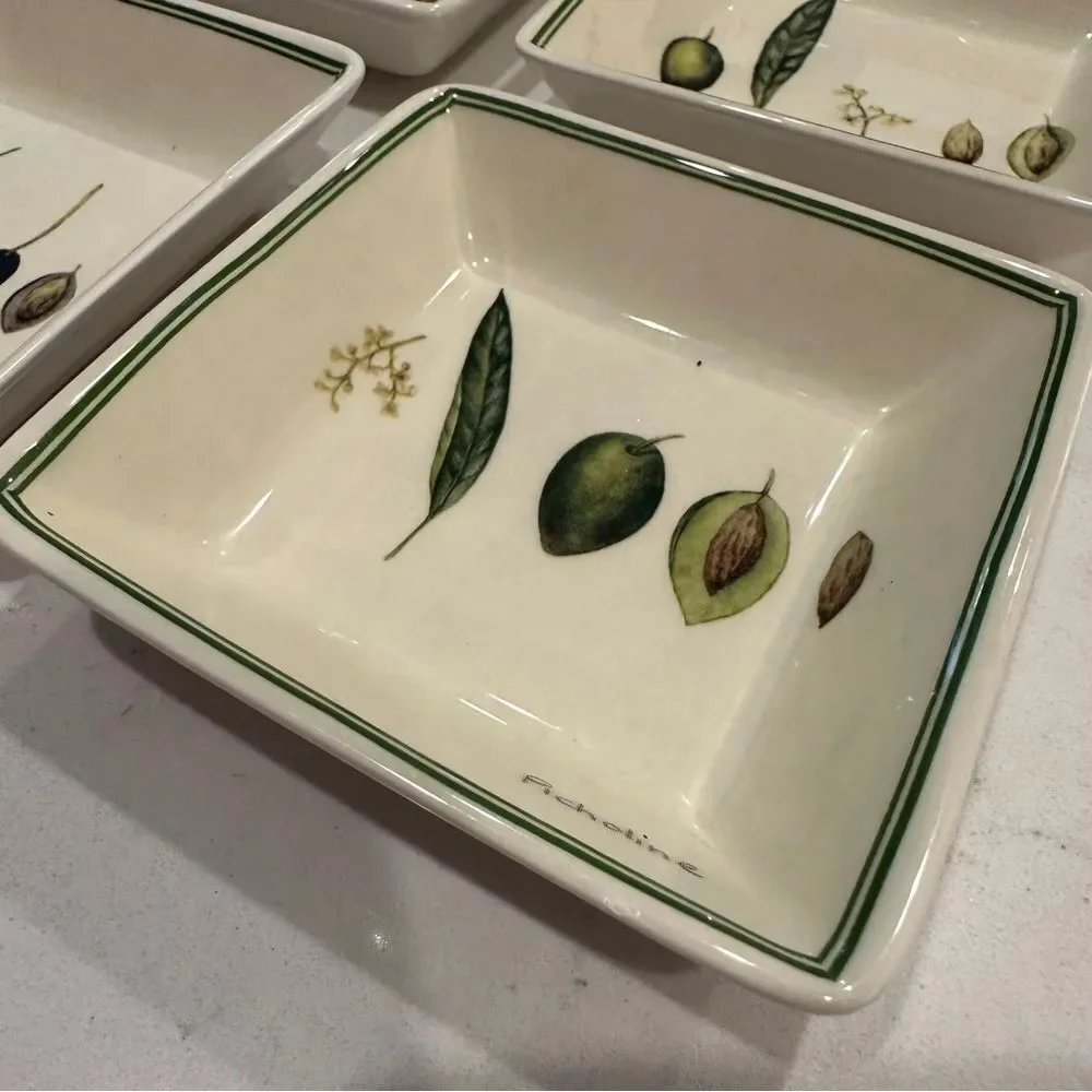 William Sonoma | four (4)  olive bowls trays serving botanical olive collection